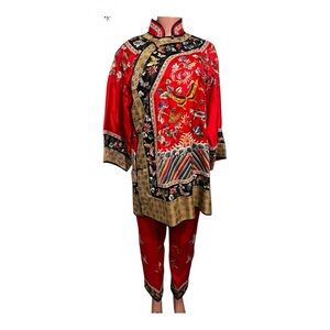 MORPHEW VINTAGE
Edwardian Red Butterfly Silk Embroidered  and Gold Kimono Jacket